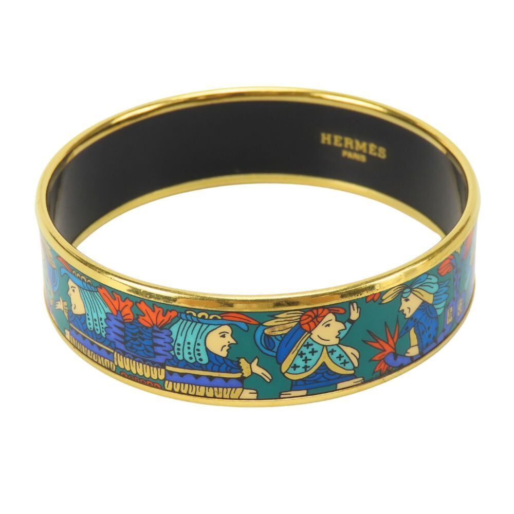 Hermes Bracelet Email GM Indian Motif Metal Gold Hardware Bangle Women's HERMES